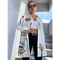 Women's Shirts Sexy for Women Figure Graphic Drop Shoulder Oversized Blouse Shirts for Women (Color : White, Size : Small)