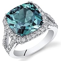 PEORA Simulated Alexandrite Signature Ring for Women 925 Sterling Silver, Large Color-Changing 7.75 Carats Cushion Cut 11mm, Sizes 5 to 9