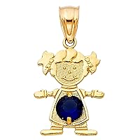 14K Yellow Gold Birthstone Cubic Zirconia CZ Boy and Girl Charm Pendant For Necklace or Chain