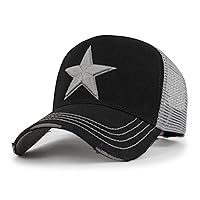 Star Embroidery Black White Trucker Hat Cotton Baseball Cap