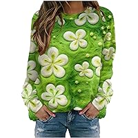 St Patricks Day Sweatshirt for Women Shamrock Gnome Printed Long Sleeve Tops Fashion Irish Festival Holiday Tee Causal Top