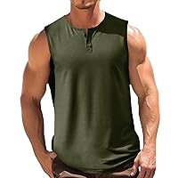Sleeveless Beach Shirts for Men Summer Tank Shirts Casual Henley Tank Top Casual Breathable Tanks Gym Muscle Shirt
