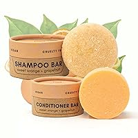Shampoo and Conditioner Bar (Sweet Orange + Grapefruit) with Travel Container | Natural Salon Quality Shampoo, Zero Waste & Plastic Free