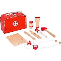 Wooden Toys Doctor's Kit Play Set incl. Syringe, Stethoscope, Thermometer and Much More Designed for Children Ages 3+ Years