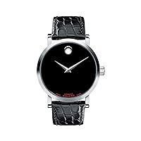 Movado Men's Red Label Stainless Steel Watch with Concave Dot Museum Dial, Black/Silver/Red (606112)