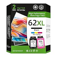 62XL Ink Cartridge Black Color Combo Pack Compatible for Ink 62 62XL High Yield Fit for Envy 7640 7645 5660 5642 5540 5542 for OfficeJet 8045 8040 5746 5745 5740 5740 258 250 200 Printer（2 Pack