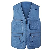 Gihuo Men's Fishing Vest Utility Safari Travel Vest with Pockets Outdoor Work Photo Cargo Fly Summer Vest