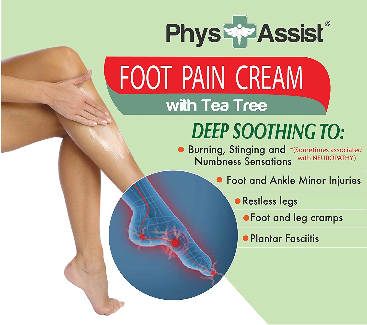 PhysAssist Foot Pain Cream, Soothing to Feet and Legs. 4 oz Jar