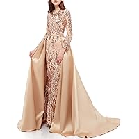 Sequined Satin Mermaid Formal Evening Prom Party Dress Celebrity Pageant Gown with Detachable Train