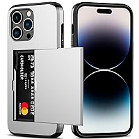 Nvollnoe for iPhone 14 Pro Max Case with Card Holder Heavy Duty Protective Dual Layer Shockproof Hidden Card Slot Slim Wallet Case for iPhone 14 Pro Max for Women&Men(Silver)