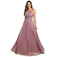 Ever-Pretty Women's Trendy Tulle V Neck Appliques Pleated Evening Dresses 01983