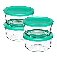 2 Cup Glass Storage Containers with Lids, Set of 4 Glass Food Storage Containers with Mint SnugFit Lids