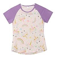 Little Girls Short Sleeve Unicorn Rainbow Raglan Summer School Top T-Shirt Tee