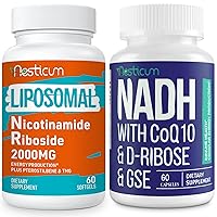 2000 MG Liposomal Nicotinamide Riboside 1 Pack Bundle with NADH 50mg + CoQ10 200mg + D-Ribose 150mg Supplement 1 Pack