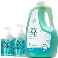 Eco Friendly Hand Soap Refills Family Pack - Pland Dervied Liquid Handsoap With 5x Vitamins - 2 12oz Pump Dispenser Bottles and 1 64oz Refill - Coconut