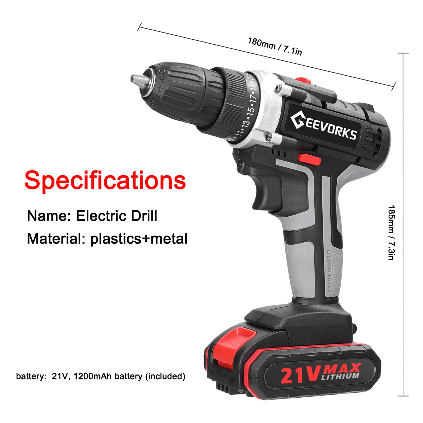 mewmewcat Electric Drill 21V Multi-functional Electric Impact Cordless Drill High Power Lithium Battery Rechargeable Hand Drill Home DIY Power Tool