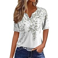 Short Sleeve Shirts for Women,Tops for Women Trendy Geometric Print V Neck Button Top Summer Tops for Women 2024