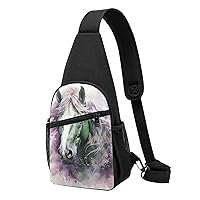 Sling Bag Crossbody for Women Fanny Pack Green Horse Chest Bag Daypack for Hiking Travel Waist Bag