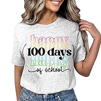 100 Days of School Shirt Teacher,Cute 100 Days of School Costume Women Teacher Gift Shirts Comfy Tee Tops