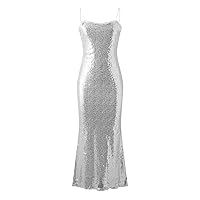 XJYIOEWT Pearl Dress,Women's Solid Sequin Dress Strap Sleeveless Backless Strap Cocktail Party Dress Active Dresses