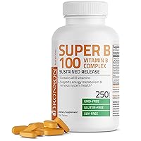 Super B 100 Vitamin B Complex Sustained Release Contains All B Vitamins (Vitamin B1, B2, B3, B6, B9 - Folic Acid, B12) Supports Energy Metabolism & Nervous System Health, Non-GMO, 250 Tablets