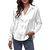 PEHMEA Women's Satin Silk Blouse Tops Long Sleeve Button Down Shirts Office Work Tunic Tops