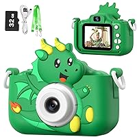 Goopow Kids Dinosaur Selfie Camera Toys for Boys Age 3-9,Children Digital Video Camera with Soft Cover,Christmas Birthday Festival Gifts for 3-9 Year Old Girls and Boys- 32GB SD Card Included