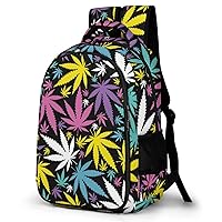 Color Weed Leafs Laptop Bag Double Shoulder Backpack Casual Travel Daypack for Men Women to Picnics Hiking Camping
