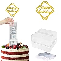VAIIEYO The Money Cake, Cake Money Box, Money Cake Pull Out Kit - 1Pc Clear Money Box, 1Pc Gold Cake Topper, 20Pcs Transparent Bags for Birthday Party Cake Decorations