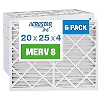 Aerostar 20x25x4 MERV 8 Pleated Air Filter, AC Furnace Air Filter, 6 Pack (Actual Size: 19 1/2