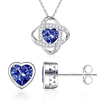 Iefil Birthstone Necklace and Heart Birthstone Earrings Set