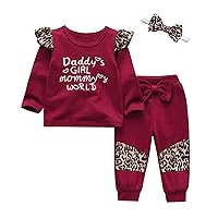 3Pcs Baby Girl Clothes Long Sleeve Letter Tops Casual Pants and Headband Outfit Set