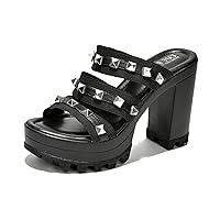 Cape Robbin Tinley Women's Spiky Platform Sandals Women - Slip-on Chunky Heels for Women - Platform Sandals Women with Silver Studs on Straps