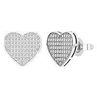 Round White Diamond Heart Shape Platinum Plated Stud Earrings (0.55 ctw, Color I-J, Clarity I2-I3) in 925 Sterling Silver in Push Back