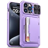 Vihibii for iPhone 15 Pro Max Case with Card Holder (4 Cards) & Slide Camera Lens Cover & Kickstand, Shockproof Rugged Hard Back & Silicone Edge Wallet Phone Case for Women, 6.7