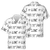 Cute Love Heart Black and White Hawaiian Shirt S-5XL, Valentine Gift Shirt, Couple Lover Shirt