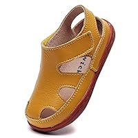 DADAWEN Boy's Girl's Leather Soft Closed Toe Outdoor Beach Summer Sport Sandals Water Shoes (Toddler/Little Kid/Big Kid)