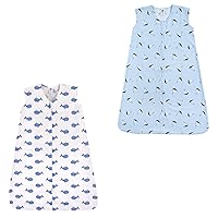 Hudson Baby Unisex Baby Cotton Sleeveless Wearable Sleeping Bag, Blue Whales Sailboats 2-pack, 0-6 Months US