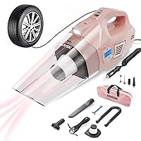 VARSK 4-in-1 Car Vacuum Cleaner High Power, Gifts for Her Women Girls Mom, Pink Handheld Car Vacuum Portable Tire Inflator with Digital Tire Pressure Gauge LCD Display and Light, 12V DC, 15FT Cord