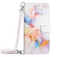 Fold 4 Skin Wallet Case White Marble Leather Flip Cases Cover with Credit Card Holder for Women with Long Crossbody Lanyard and Wrist Strap Compatible with Samsung Galaxy Z Fold4