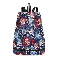 4th Of July Firework Drawstring Backpack Bag for Women Men Sports Gym Bag with Wet & Dry Compartments Durable Gym Bag Great for Traveling Fishing Climbing Camping