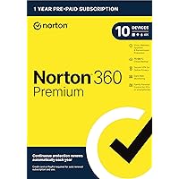 Norton 360 Premium 2024, Antivirus software for 10 Devices with Auto Renewal - Includes VPN, PC Cloud Backup & Dark Web Monitoring [Key card]