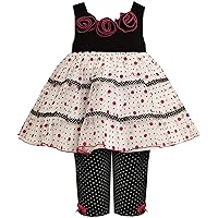 Bonnie Baby Baby Girls Sleeveless Knit to Flock Dot Tier Mesh Dress/Legging Set, Black/White, 6-9 Months