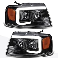 LED DRL Black Amber 3D Projector Headlights With LED DRL Day Running light Compatible with 04-08 F150 / 06-08 Mark LT, PMHL-F150-0408-LB-P-BA