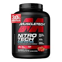 Whey Protein Powder (Strawberry, 4 Pound) - Nitro-Tech Muscle Building Formula with Whey Protein Isolate & Peptides - 30g of Protein, 3g of Creatine & 6.6g of BCAA