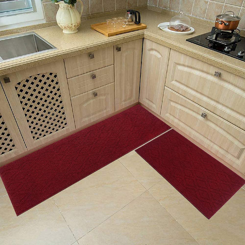 48x20 Inch/30X20 Inch Kitchen Rug Mats Made of 100% Polypropylene 2 Pieces Soft Kitchen Mat Specialized in Anti Slippery and Machine Washable,red