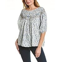 For Love and Liberty Women's Puff Sleeve Eyelet TOP, Multi, Small