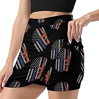 U.S. Gun Flag Casual Short Skirts for Women Summer Tennis Golf Mini Skirt with Shorts Pocket