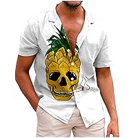 Hawaiian Pineapple Graphic Shirt for Men Tropical Summer Beach Short Sleeve Tees Button Up Comfortable T-Shirts