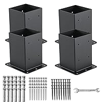 4x4 Post Base 4 Pcs, (Inner Size 3.6x3.6) Post Anchors, 13GA Thick Solid Steel & Black Powder Coated,Deck Post Brackets Support Deck Base Plate Pergola Brackets Fence Kit Mailbox Mount